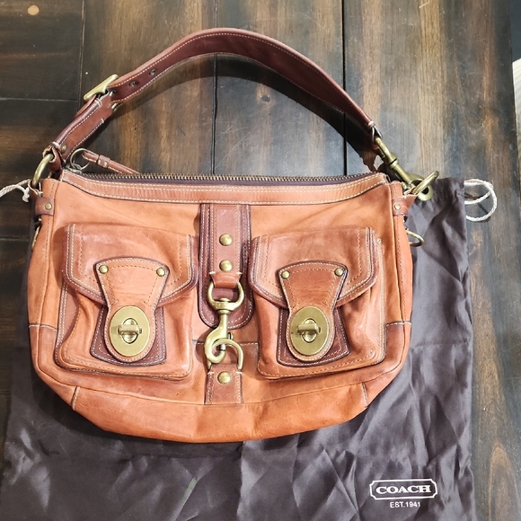 Coach Handbags - Coach Two-Tone Brown Leather Shoulder Bag